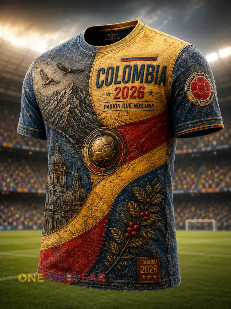 Camiseta casual de aficionado al fútbol colombiano estilo retro - como imagen / S