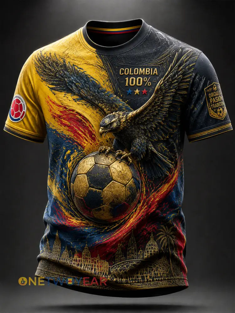 Camiseta casual de aficionado al fútbol colombiano estilo retro - como imagen / S