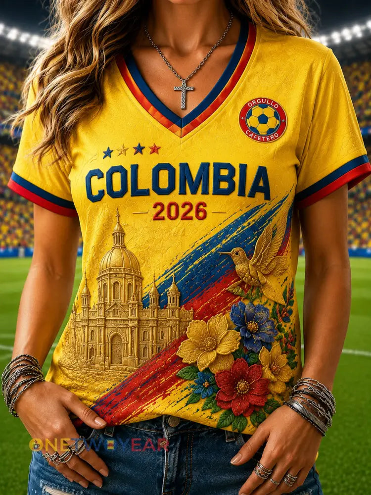 Camiseta casual de cuello en V con estampado floral retro de Columbia para mujer - como imagen / S