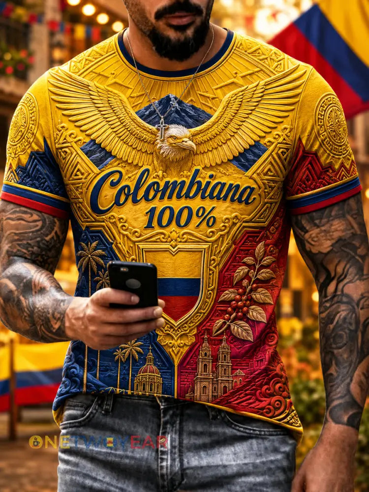 Camiseta casual de estilo retro para hombres Día de la Independencia de Columbia - como imagen / S