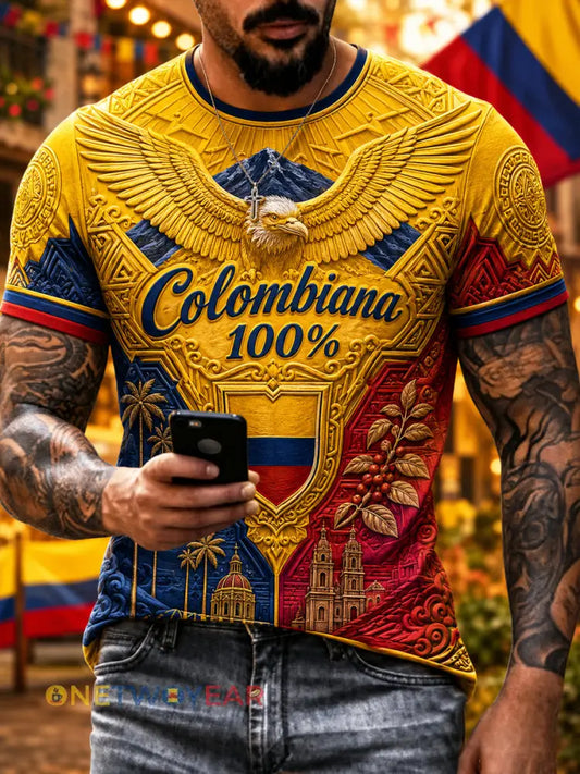 Camiseta casual de estilo retro para hombres Día de la Independencia de Columbia - como imagen / S