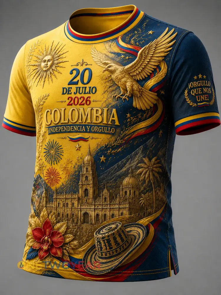 Camiseta casual de estilo vintage para la celebración del Día de la Independencia de Colombia - como imagen / S