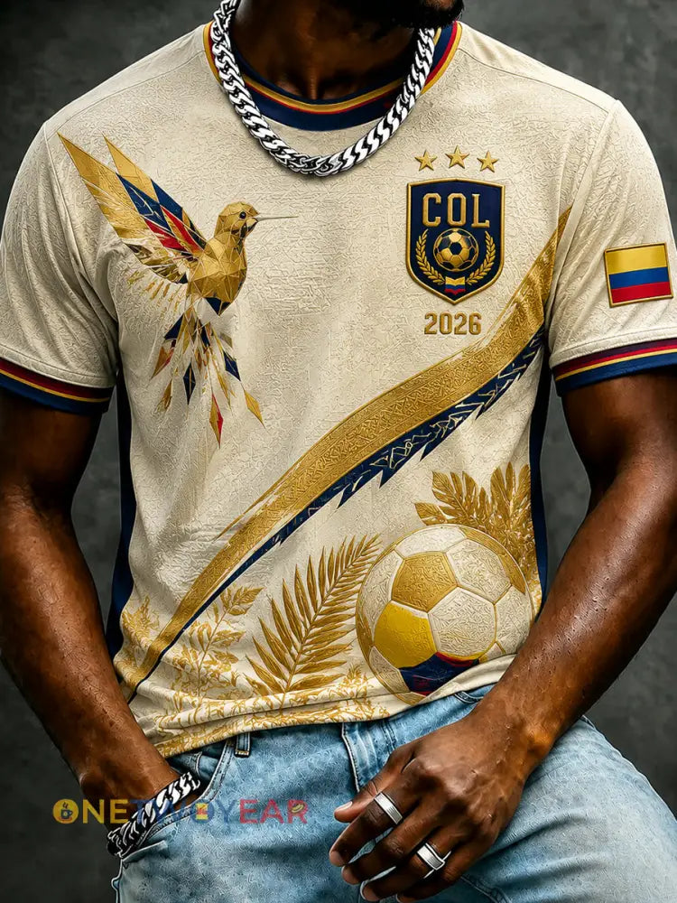 Camiseta casual de fútbol de Colombia 2026 retro para hombre - como imagen / S