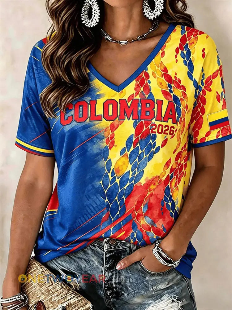 Camiseta casual de fútbol colombiano para mujer