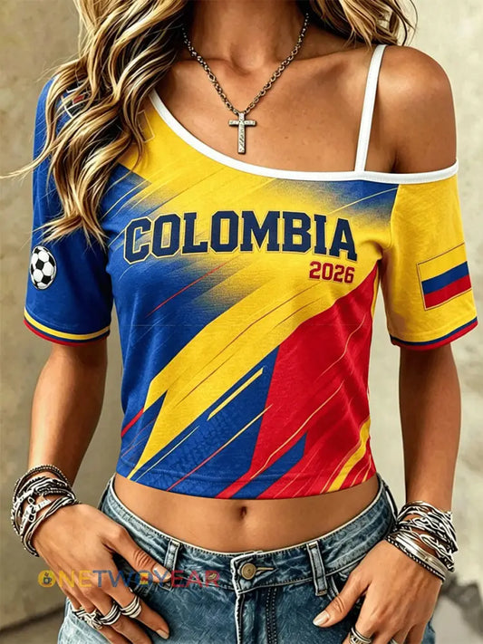 Camiseta casual de fútbol colombiano para mujer - como imagen / S