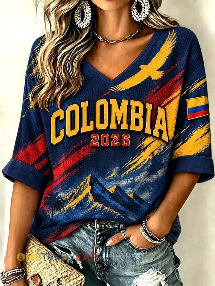 Camiseta casual de fútbol colombiano para mujer - como imagen / S