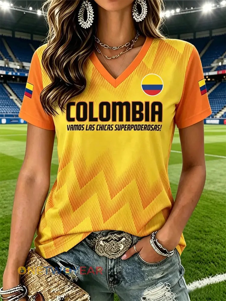 Camiseta casual de fútbol colombiano para mujer - como imagen / S