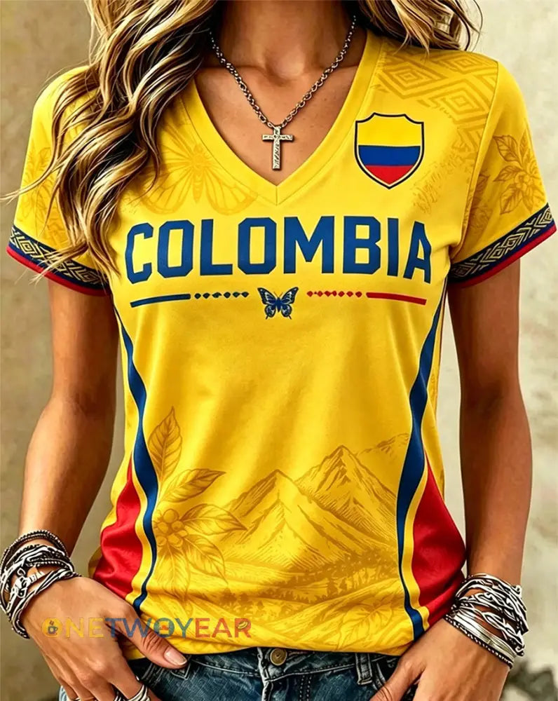 Camiseta casual de fútbol colombiano para mujer - como imagen / S