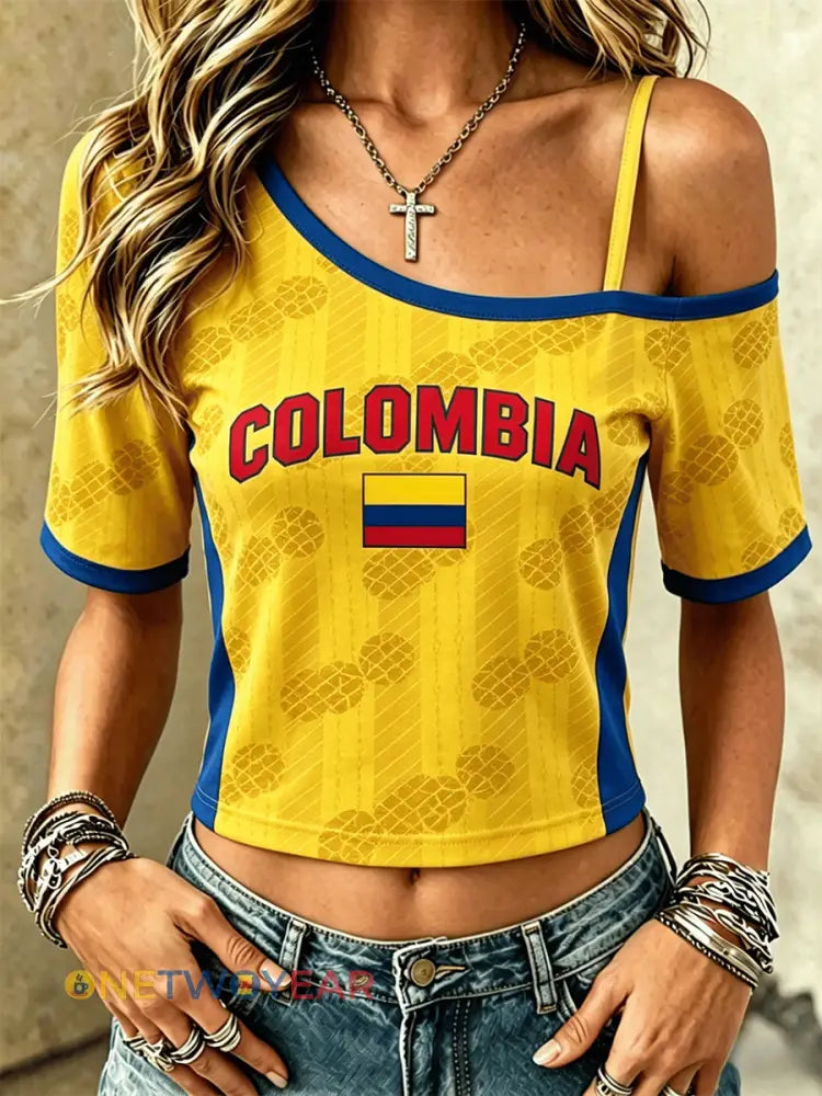 Camiseta casual de fútbol colombiano para mujer - como imagen / S