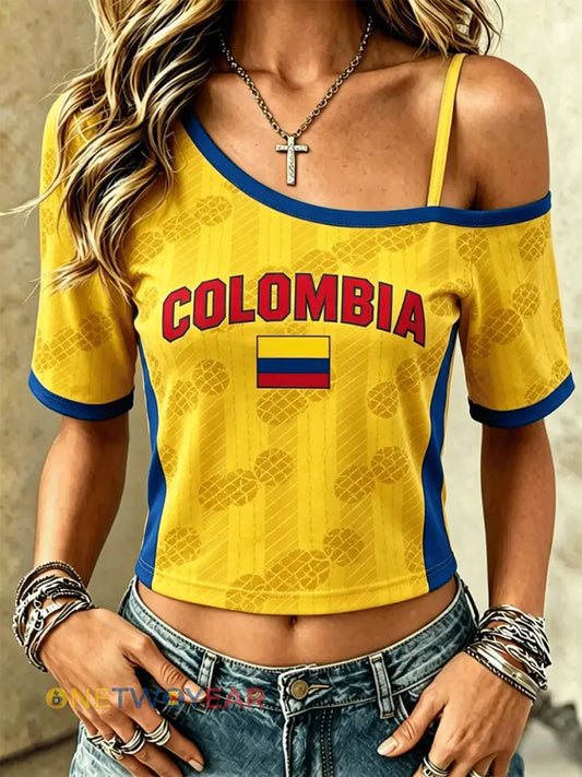 Camiseta casual de fútbol colombiano para mujer - como imagen / S