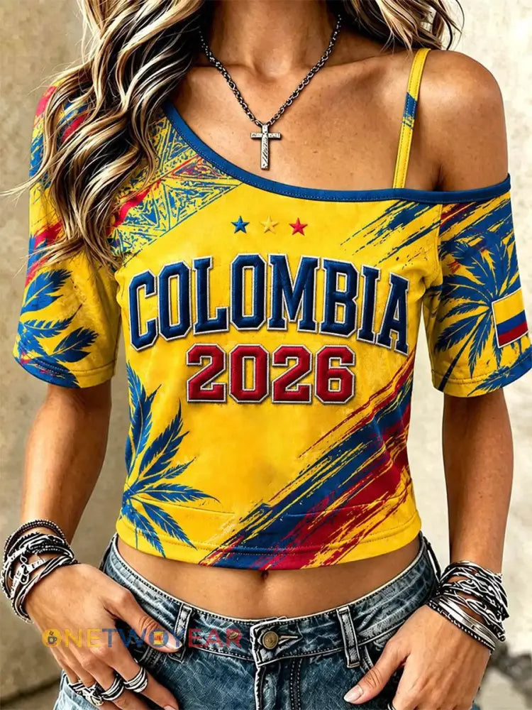 Camiseta casual de fútbol colombiano para mujer - como imagen / S