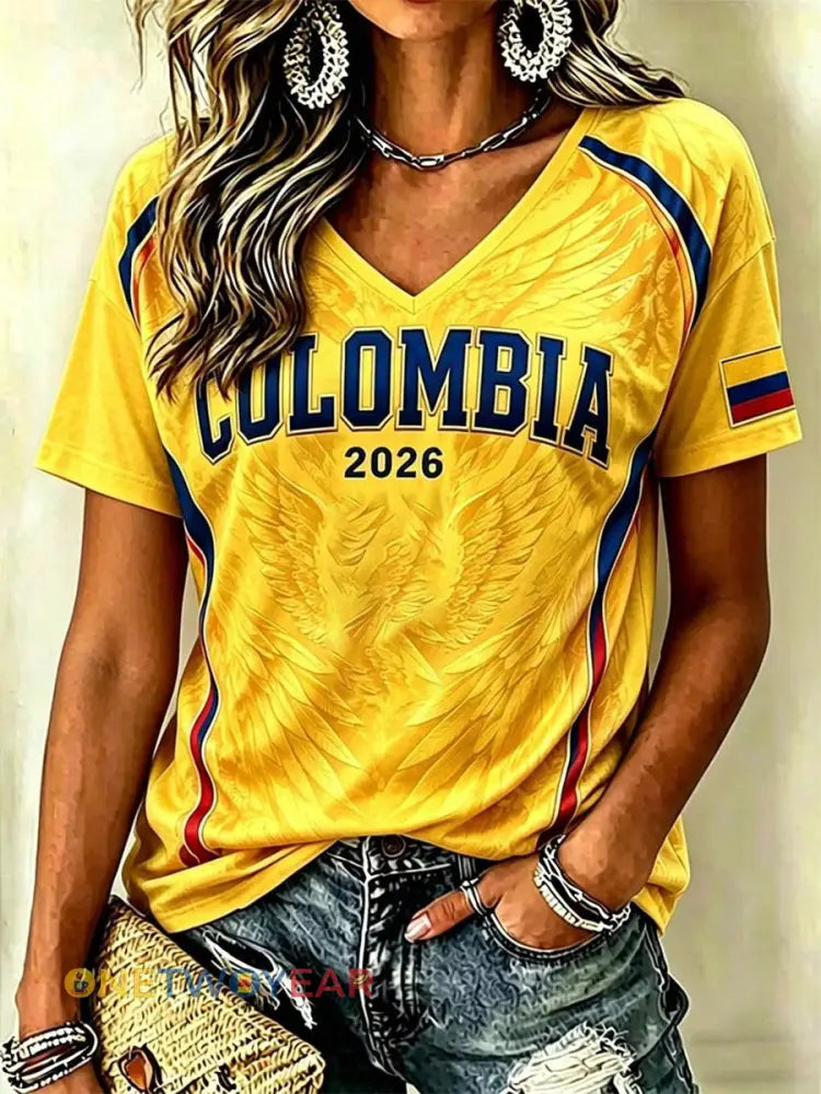 Camiseta casual de fútbol colombiano para mujer - como imagen / S