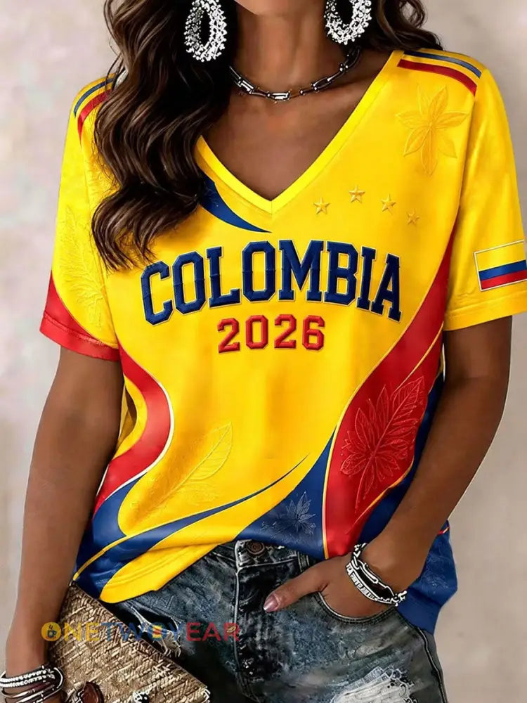 Camiseta casual de fútbol colombiano para mujer - como imagen / S