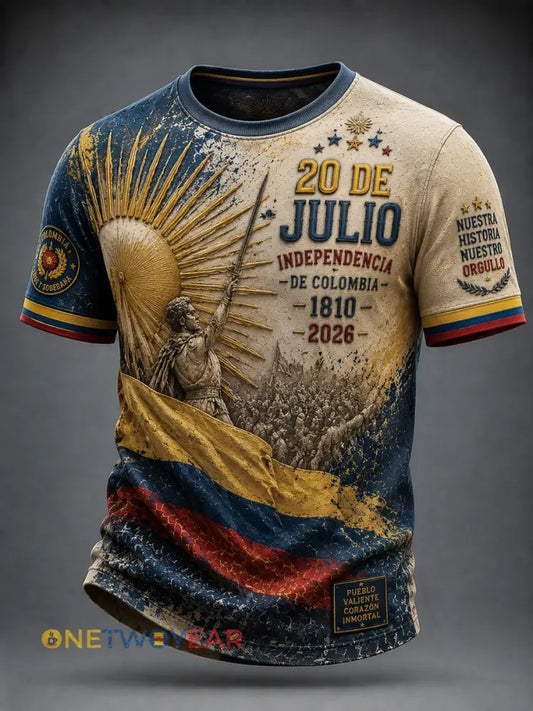 Camiseta casual de la celebración del Día de la Independencia de Colombia del Vintage-estilo - como imagen / S