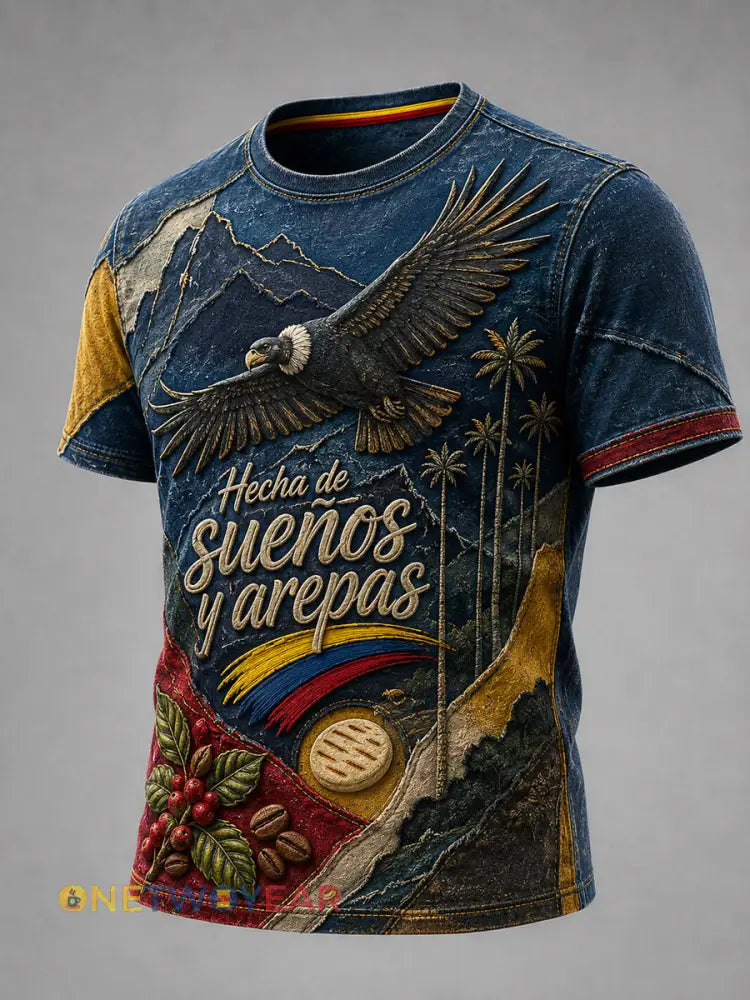 Camiseta casual del cóndor andino del día de la independencia de Colombia del vintage - como imagen / S