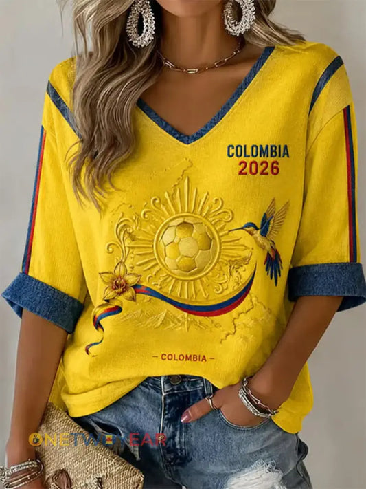 Camiseta casual del estilo del fútbol colombiano de las mujeres - como imagen / S