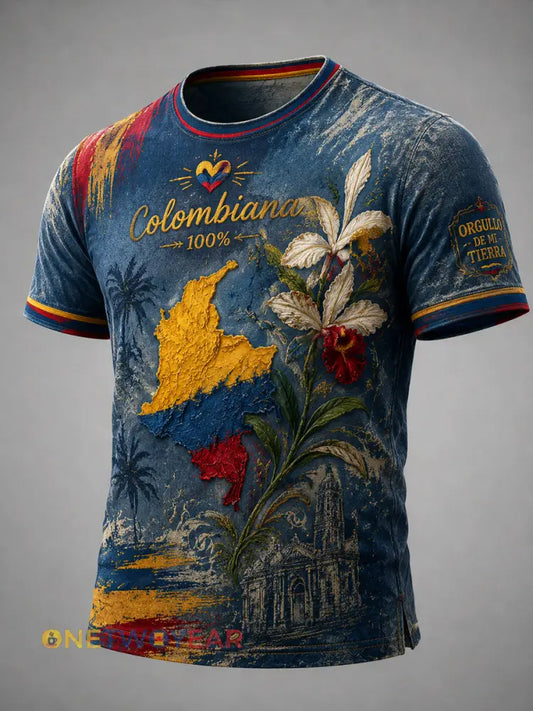 Camiseta casual del mapa del día de la independencia de Colombia del vintage - como imagen / S