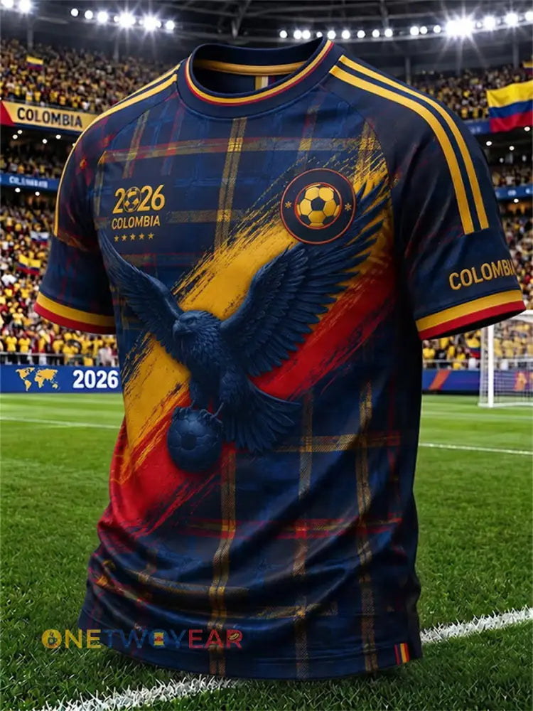 Camiseta casual estampada de fútbol de Colombia 2026 para hombre - como imagen / S
