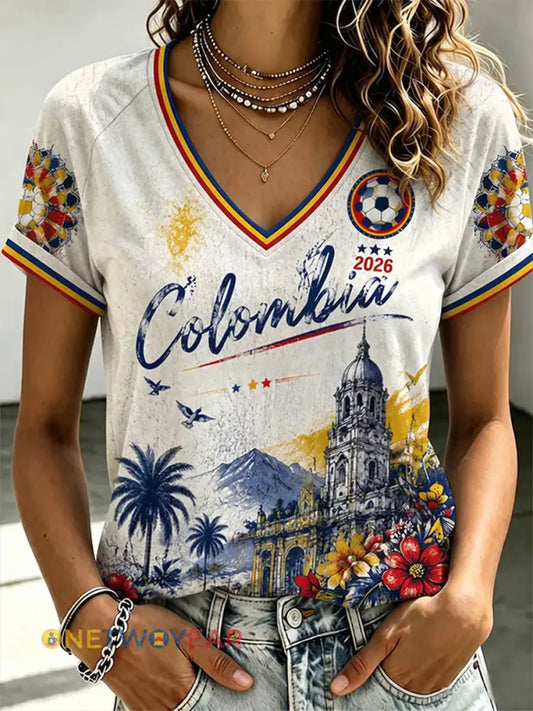 Camiseta casual estilo fútbol colombiano para mujer - como imagen / S