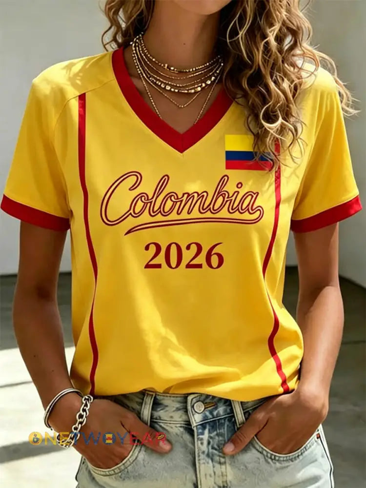 Camiseta casual estilo fútbol colombiano para mujer - como imagen / S