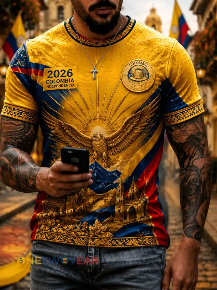 Camiseta casual retro del día de la independencia de Columbia para hombre - como imagen / S