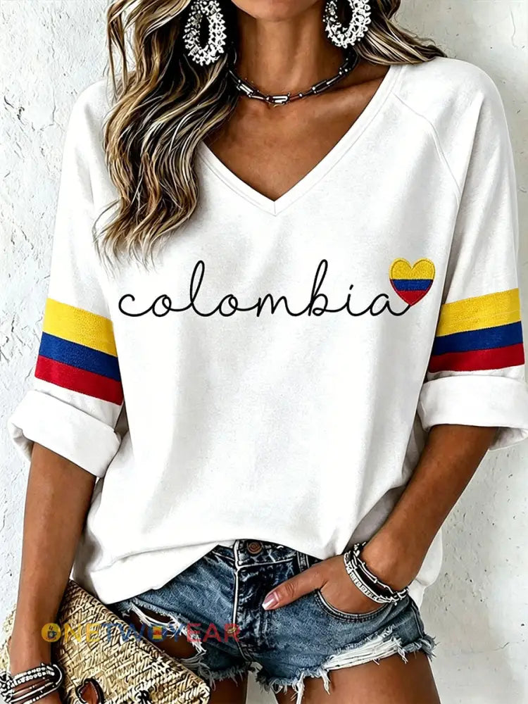 Camiseta Colombia para mujer - Cremoso-Blanco / S
