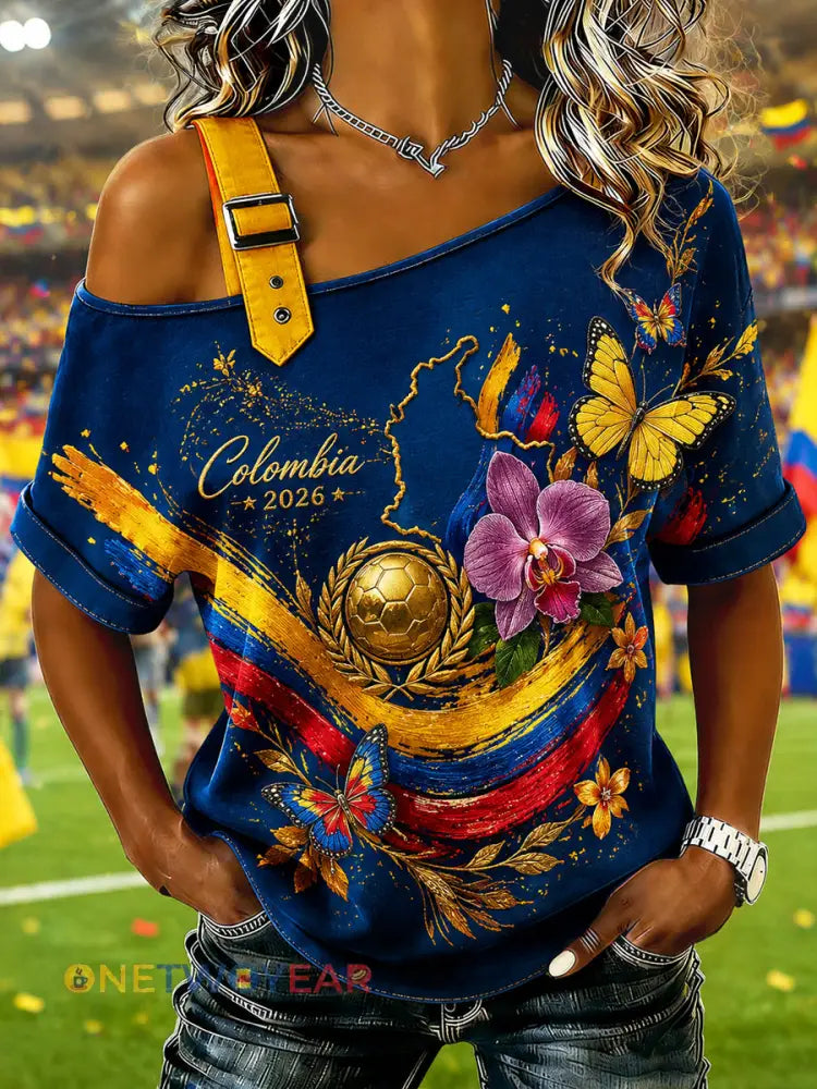 Camiseta Columbia Soccer Butterfly Classic Off-the-Shoulder para mujer - como imagen / S