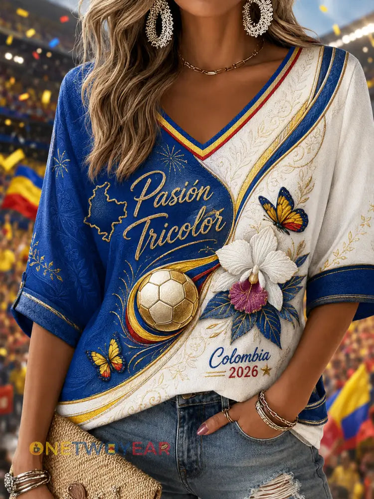 Camiseta con cuello en V Classic Retro Columbia para mujer - como imagen / S