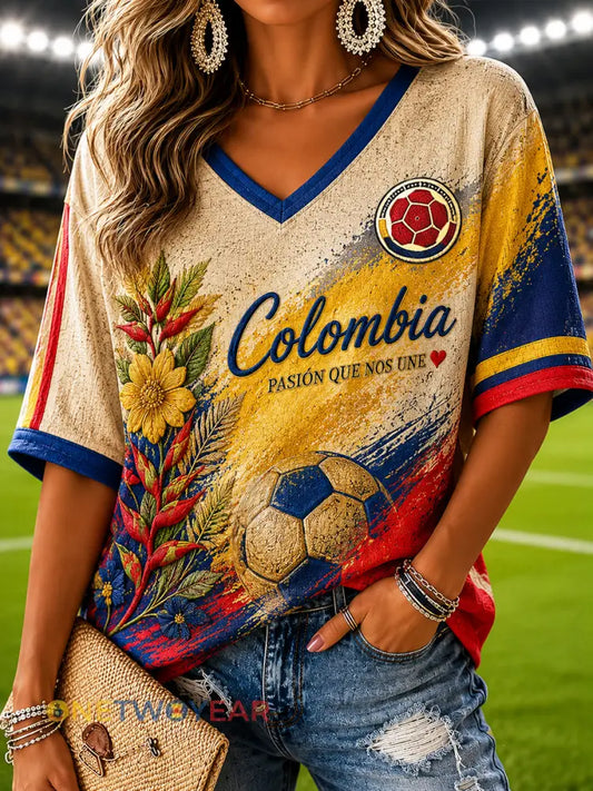Camiseta con cuello en V floral retro de Columbia para mujer - como imagen / S