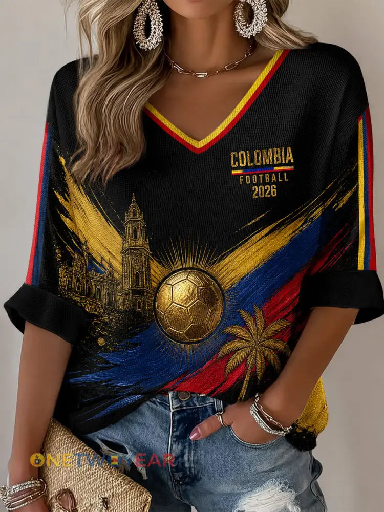 Camiseta con cuello en V para mujer Columbia Soccer Fan 2026 retro - como imagen / S