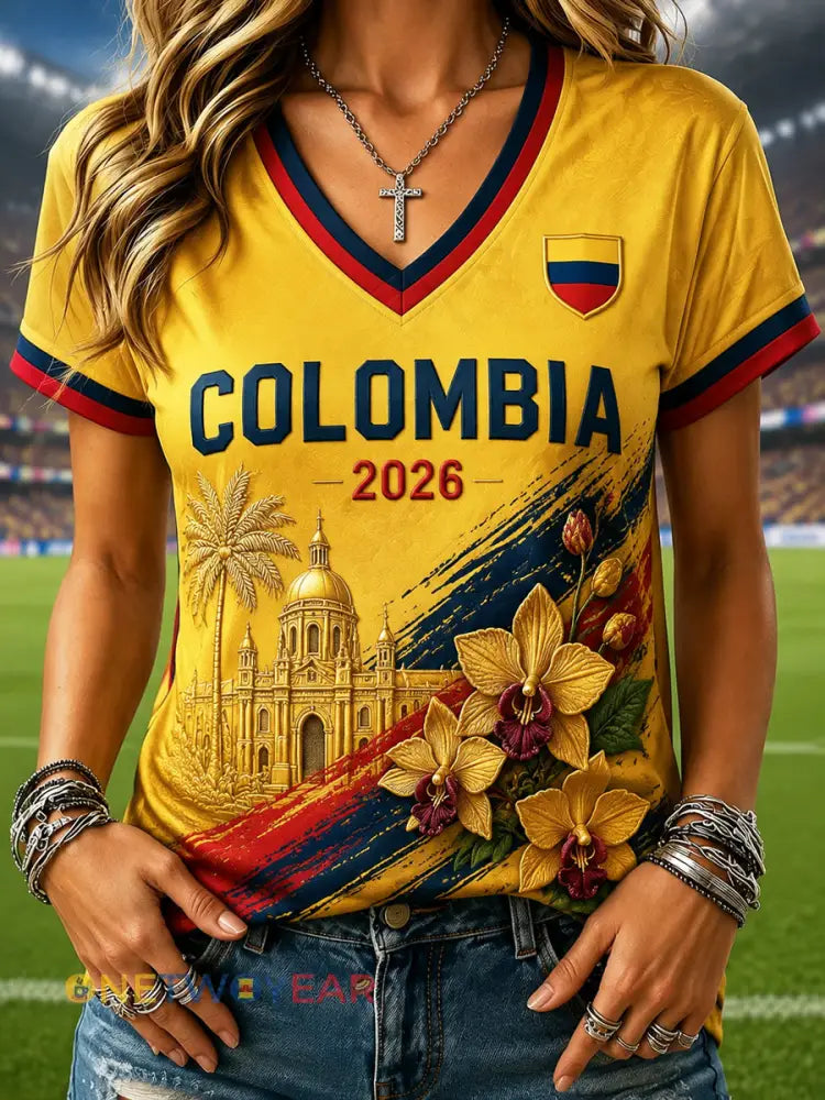 Camiseta con cuello en V retro Columbia Floral Art para mujer - como imagen / S
