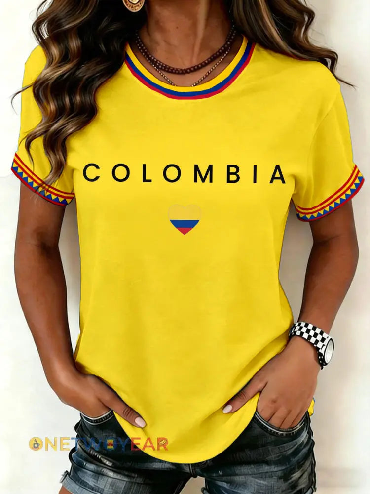 Camiseta con estampado Colombia para mujer - Amarillo / S