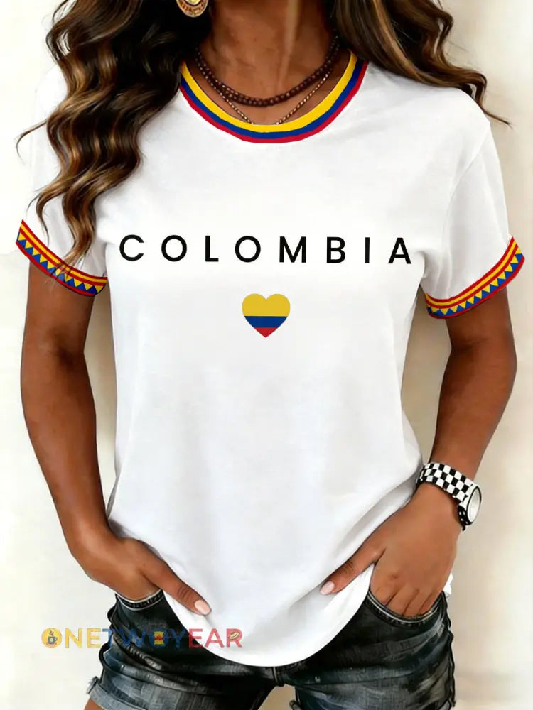 Camiseta con estampado Colombia para mujer - Blanco / S