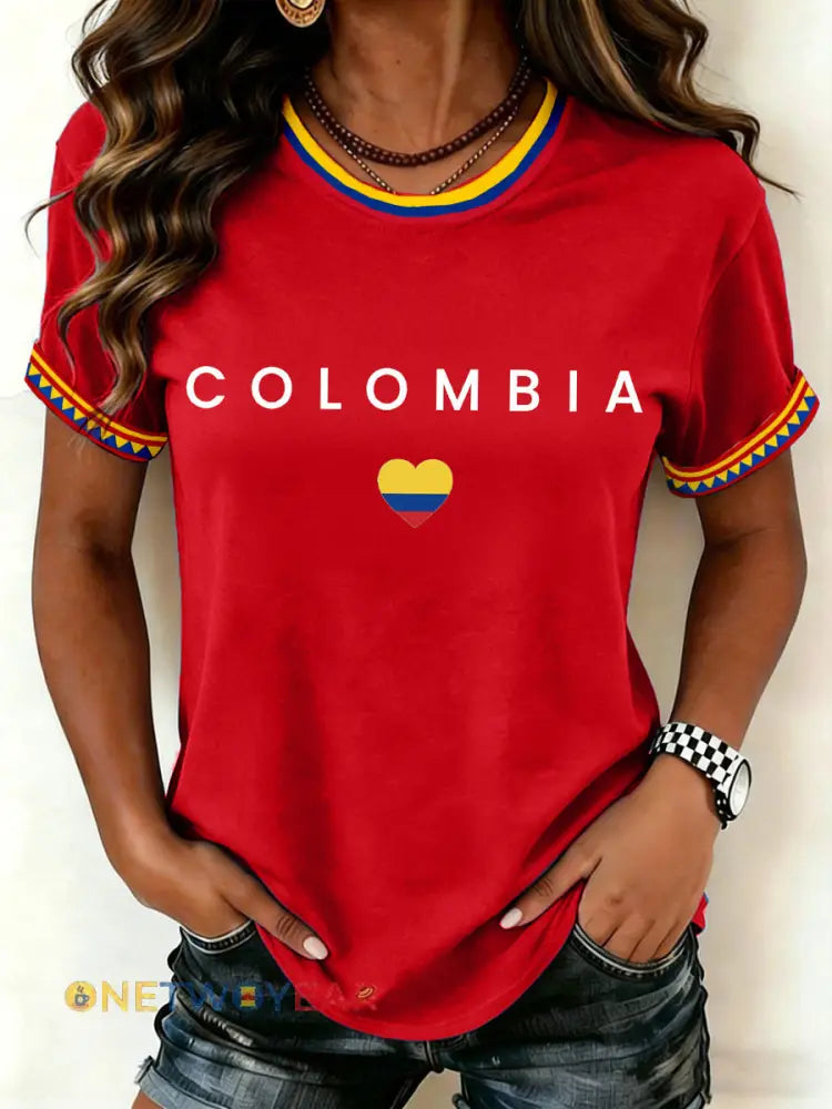 Camiseta con estampado Colombia para mujer - Rojo / S