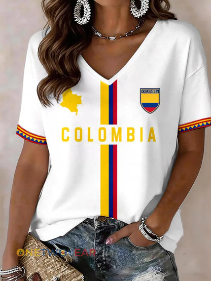 Camiseta cuello en V Colombia de mujer - Blanco / S