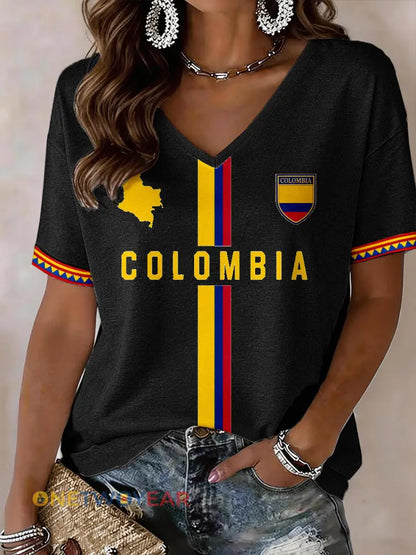 Camiseta cuello en V Colombia de mujer - Negro / S