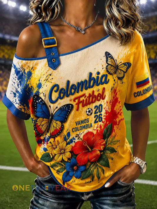 Camiseta de fútbol Columbia Classic Off-the-Shoulder para mujer - como imagen / S