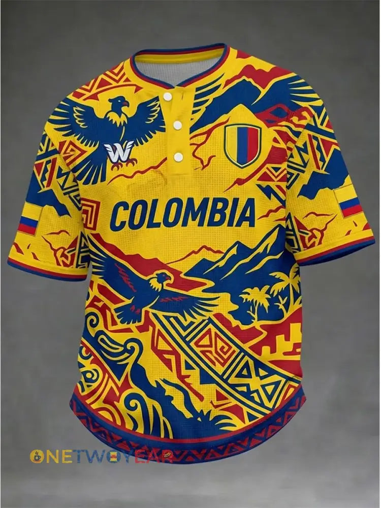 Camiseta de manga corta con estampado casual de fútbol colombiano para hombre - como imagen / S