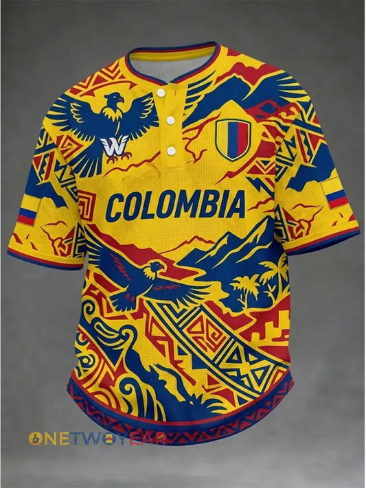Camiseta de manga corta con estampado casual de fútbol colombiano para hombre - como imagen / S