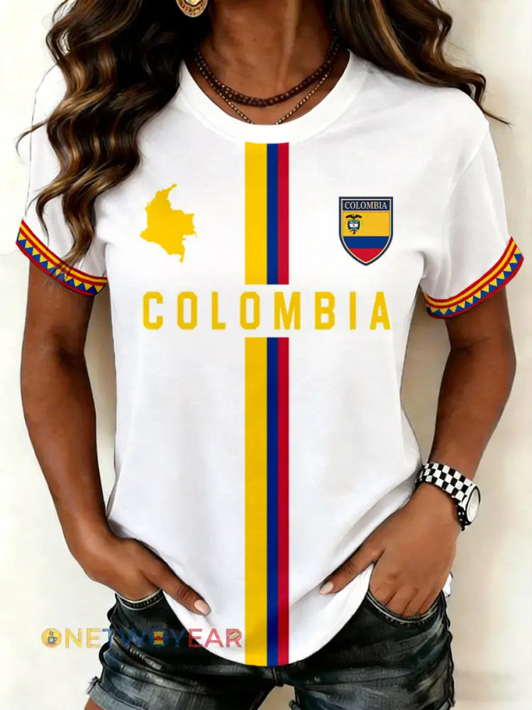 Camiseta estampada de Colombia para mujer - blanco / S