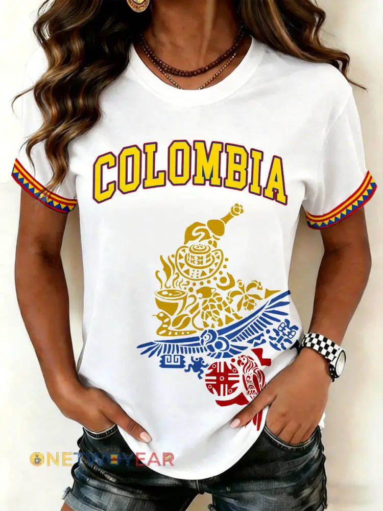Camiseta estampada de Colombia para mujer - Blanco / S