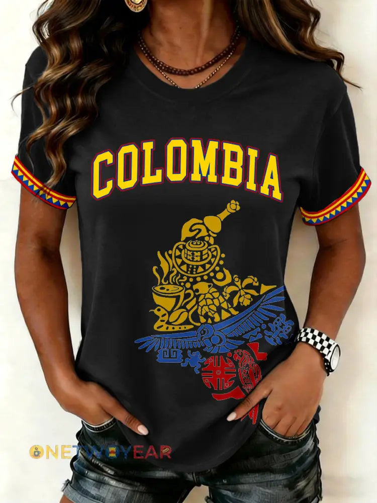 Camiseta estampada de Colombia para mujer - Negro / S