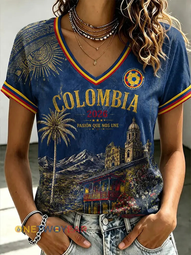 Camiseta informal de estilo futbolístico colombiano para mujer - como imagen / S