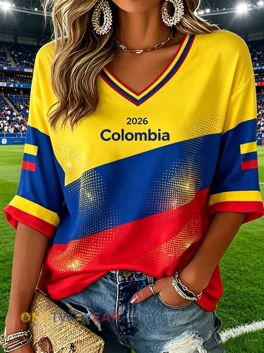Camiseta informal de estilo futbolístico colombiano para mujer - como imagen / S