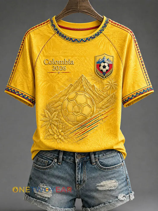 Camiseta informal estampada de fútbol de Colombia 2026 para mujer - amarillo / S