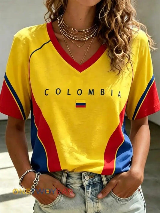 Camiseta informal estampada de fútbol de Colombia 2026 para mujer - como imagen / S