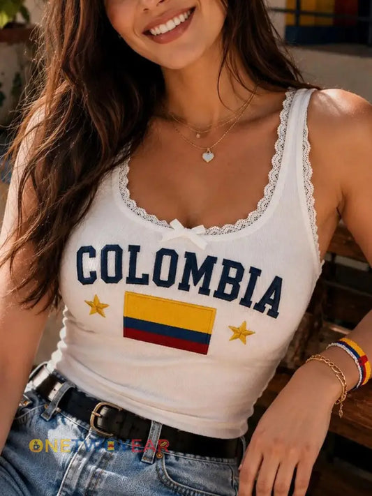 Camiseta sin mangas de encaje Colombia para mujer - blanco / S