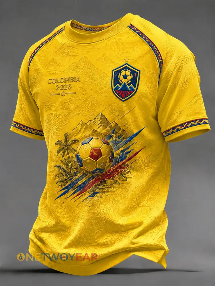 Camiseta unisex casual con estampado de fútbol de Colombia 2026 para hombre - amarillo / S