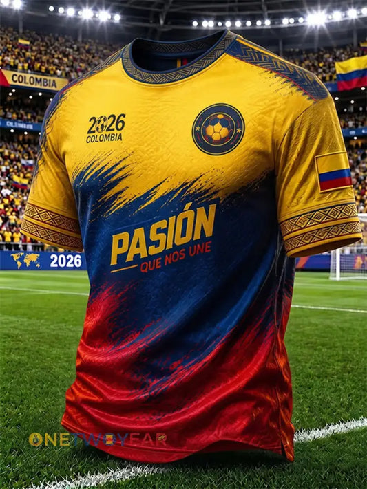 Camiseta unisex casual con estampado de fútbol de Colombia 2026 para hombre - como imagen / S