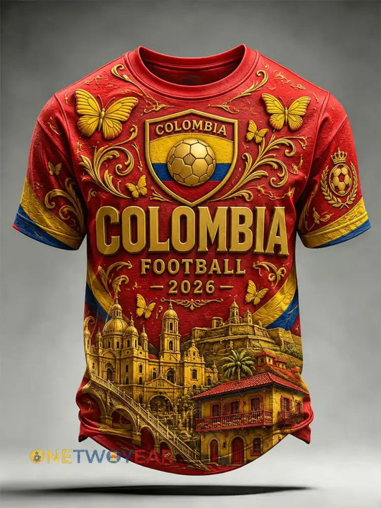 Camiseta unisex de fútbol colombiano 2026 para hombre de estilo casual con estampado y manga corta - como imagen / S